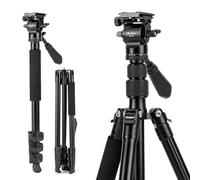 Fotopro 200CM/79Pouces trépied vidéo, trépied de caméra de Voyage en Aluminium et Monopode avec tête Fluide à 360°, pour DSLR, Charge jusqu'à 3KG/6.63lbs