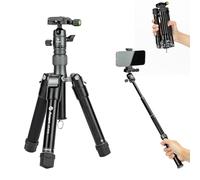 Fotopro Mini trépied avec rotule pour téléphone portable, perche à selfie amovible, plié seulement 21,8 cm, charge maximale jusqu'à 3 kg, gris FY-810