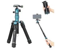 Fotopro Mini trépied avec rotule pour téléphone portable, perche à selfie amovible, plié seulement 21,8 cm, charge maximale jusqu'à 3 kg, bleu FY-810