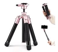 Fotopro Mini trépied de voyage léger et compact de 152,4 cm avec tête sphérique à 360 degrés, support de téléphone, perche à selfie amovible, charge maximale de 4 kg, 1 rose