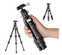 Fotopro Mini trépied léger compact en fibre de carbone avec tête sphérique à 360° plaque QR pour appareil photo reflex numérique caméscope pour voyage pour bureau P-2 Noir