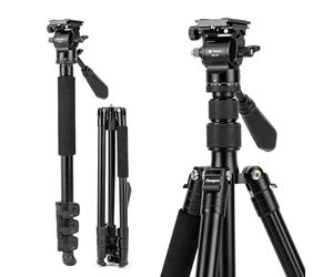 Fotopro S3 Trépied Vidéo Aluminium 144.0cm Tête Hydraulique Monopode 1.1kg Plié 47.0cm 4 Sections