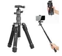 Fotopro Trépied de voyage compact léger de 140 cm, mini trépied multifonction avec tête sphérique en aluminium, support de téléphone amovible, pliable seulement 21,8 cm, charge maximale jusqu'à 3 kg
