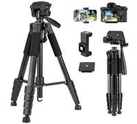 Fotopro Trépied de voyage en aluminium léger de 188 cm pour smartphone avec tête panoramique amovible à 3 positions pour enregistrement vidéo, streaming en direct avec support de téléphone et sac de