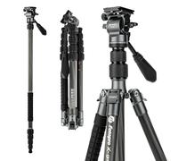 Fotopro Trépied de voyage en fibre de carbone de 59", trépieds vidéo compacts à tête liquide, monopode amovible avec plaque à dégagement rapide et sac, trépied d'appareil photo pouvant supporter