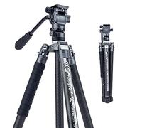 Fotopro Trépied en fibre de carbone ultra léger de 157,5 cm pour appareil photo reflex numérique, charge jusqu'à 10 kg, gris