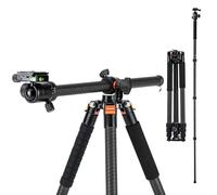 Fotopro Trépied horizontal 2 en 1 en fibre de carbone de 62,6 pouces avec tête sphérique à 360 degrés, plaque de dégagement rapide pour caméscope vidéo DSLR, charge maximale 10 kg