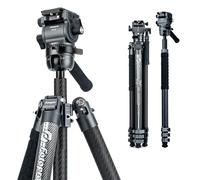 Fotopro X-AIRFLY Max Video Trépied en fibre de carbone de 170,9 cm, trépied de voyage avec verrouillage à rabat sphérique hydraulique, trépied vidéo 2 en 1, trépied professionnel robuste pour appareil