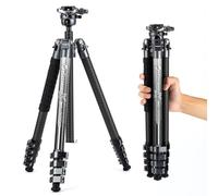 Fotopro X-Airfly Trépied en fibre de carbone de 160 cm avec tête sphérique panoramique et verrouillage rabattable, 1,1 kg, léger, extensible, compact, portable pour appareil photo reflex numérique,