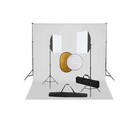 Fotostudioset met softboxlampen, achtergrond en reflector3067053