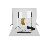 Fotostudioset met softboxlampen, achtergrond en reflector3067056