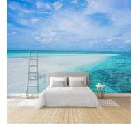 Fototapete Vlies Tapete 200x140 cm 3D Effekt Seewasser Wandbild Vliestapete Wandtapete Blauer Himmel Weiße Wolken Wohnzimmer Mural Schlafzimmer Kinderzimmer TV Hintergrund Wand Motivtapeten 7Q-30