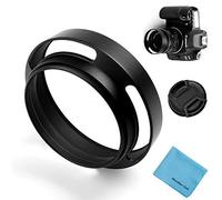 Fotover Paresoleil d'objectif creux en aluminium 43 mm noir ventilé incliné incurvé universel compatible avec appareil photo Leica Canon Nikon Sony Pentax Olympus Fuji avec bouchon d'objectif et