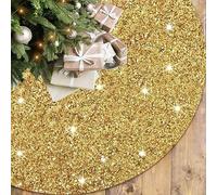 FOTSHARER Jupe de sapin de Noël dorée à paillettes scintillantes - Jupe de sapin de Noël ronde en velours pour l'automne - Jupe de sapin de Noël dorée brillante pour sapin de 1,2 m - Jupe de sirène