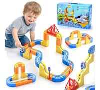 FOTSHARER Kit de chemin de fer électrique pour 3, 4, 5, 6, 7, 8, circuit de course flexible 3D, 83 pièces pour tout-petits, circuit de voiture magnétique, jouet d'apprentissage STEM résistant à la