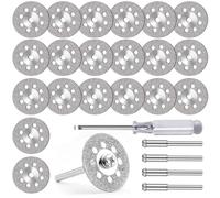 FOTYBEI 545 Lot de 20 meules diamantées (25 mm) avec mandrin 402 (3 mm) et tournevis pour outil rotatif Dremel disques de coupe de verre