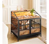 FOUBAM Cage pour chien, meuble avec étagère de rangement, table d'appoint, très résistante, niche pour chien de taille moyenne, avec surface de table en bois, maison pour la maison, plateau amovible,