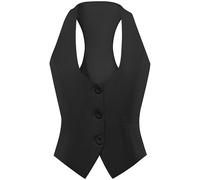 Foucome Gilet pour femme entièrement doublé à 3 boutons col en V pour le travail ou le bureau, Noir , M