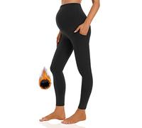Foucome Leggings pour femmes enceintes avec doublure en polaire et poches, couvrant le ventre, pantalon de maternité thermique pour l'hiver et le sport, Noir , M