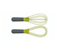 Joseph Joseph Fouet Twist 2-en-1 – fouet plat et ballon, silicone, gris/vert