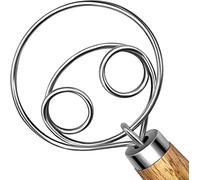 Fouet à main en acier inoxydable avec crochet à pâte pour pâte à pain au levain, mélangeur de pâte à main, poignée en bois, outil de mélange de cuisine (2 yeux)