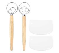 Fouet à Pâte Danois, Agitateur de Farine, Outil en Caoutchouc et Bois, Poignée de Grattoir, Outil de Grattage de Style Néerlandais (1 oeil et 2 yeux fouets et un grattoir)