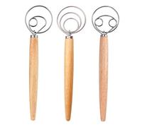 Fouet à Pâte Danois, DBAILY 3pcs Acier Inoxydable Fouet Danois pour des Pâtes Épaisse Wood Handle Mixer Tools MéLangeur Baton pour Cuisine (3 Tailles)