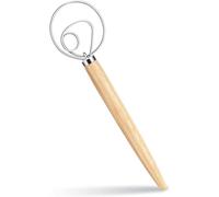 Fouet à pâte danois de 33 cm de long avec manche en bois et anneau en acier inoxydable pour pâte, pain, gâteau, pizza et biscuits