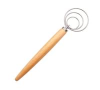 Fouet à pâte danois de 33 cm en acier inoxydable de style hollandais avec poignée en bois - Fouet à pain hollandais original pour levain, pizza, pâtisserie, gâteau