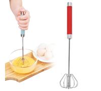 Fouet à œufs semi-automatique en acier inoxydable - Fouet rotatif pour la cuisson de la cuisine - Outil mélangeur à main pour battre les œufs et le lait - Pour les amateurs de cuisine (rouge, 25,4 cm)