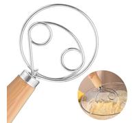 Fouet danois de 33 cm - En acier inoxydable - Double trou - Avec manche en bois - Pour pâte à pain - Accessoire de pâtisserie - Pour pâtisseries, dessert, pâte à pizza