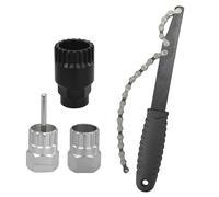 Fouet de chaîne pour vélo, outil de démontage de cassette pour vélo avec 1 pièce arrache-cassette, 2 pièces Pédalier de vélo, extracteur de pignon pour volants d'inertie de vélo (noir, argent)