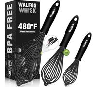 Fouet de cuisine en silicone, Walfos Fouet à main, fouet, balai de cuisine, parfait pour fouetter, fouetter, fouetter, fouetter, fouetter et mélanger, 3 pièces - 21 cm, 23 cm, 28 cm