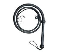 Fouet en cuir de vache véritable de 1,8 m | 12 tresses tressées à la main avec chute et cracker Noir