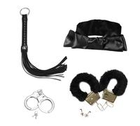 Fouet en Cuir et Masques de Sommeil, Menottes en Peluche avec 2 Clés Kit, Frangé Fouet de Cheval, Noir Fouet Cuir pour Sports D'équitation en Plein Air, Entraînement Quotidien, Cosplay Costume