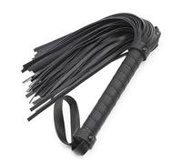 Fouet en cuir noir avec poignée tressée, adapté à l'entraînement des chevaux