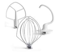 Fouet métallique K5AWW, batteur plat K5AB, crochet pétrisseur en C K5ADH, compatibles avec les robots pâtissiers verticaux KitchenAid K5, KSM50 et KSM5 (bol relevable de 4,8 L)