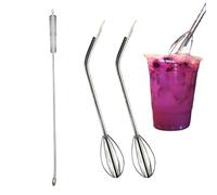 Fouet paille pour boisson, construction en acier inoxydable, 20 cm, paille à boire en métal, tige de mélangeur de boissons, mélange, pour gobelet, café, thé, voyage, boissons froides et chaud