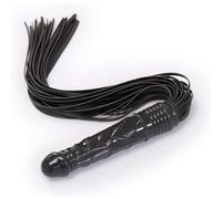 Fouet SM Érotique 2-en-1 en Cuir Synthétique avec Manche-Double Dildo et Plug Anal 19cm, Longueur Totale 62cm, Noir, Pour Jeux de Rôle BDSM Couple