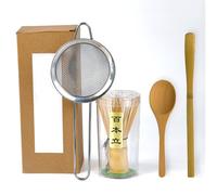Fouets à Matcha Kit 4pcs, Kit Matcha Complet avec Fouet Bambou, TeaCuillère, Tamis, Cuillere Matcha, Japonais Matcha Whisk Accessoire Set 100% Bambou Naturel, Fabrication Artisanale Traditionnelle