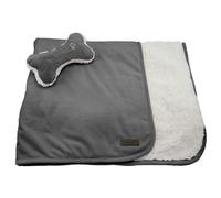 FouFou Dog Luxe Sherpa Puppy Couverture Ensemble avec os Oreiller, Gris Anthracite