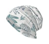 Fougère Libellule Bleue botanique,Bonnet tricoté en Polyester avec tête de Mort, Cagoule, Bonnet Ample, Chapeau de Course