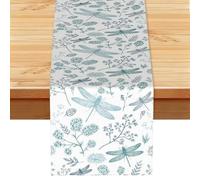 Fougère Libellule Bleue Botanique,Chemin de Table en Imitation Lin pour Salle à Manger ou réception, 33 x 183 cm