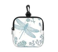Fougère Libellule Bleue Botanique,Pochette de Rangement carrée à Fermeture éclair, Porte-Monnaie en néoprène, Petit Portefeuille, Pochette à Monnaie, Porte-Monnaie