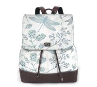 Fougère libellule bleue botanique,Sac à dos imperméable pour femme, sac à dos de voyage léger en cuir PU tendance