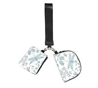 Fougère Libellule Bleue Botanique,Sacoche de poignet pour sports de plein air, porte-monnaie portable, pochette portefeuille avec porte-clés détachable