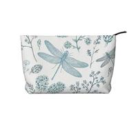 Fougère Libellule Bleue Botanique,Trousse de Toilette en Velours côtelé, Trousse de Maquillage Portable pour Les Voyages