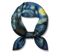 Foulard 100% soie naturelle 53 x 53 cm, léger, pour sac à main, petit carré, imprimé numérique, pour cheveux (Van Gogh - La Nuit étoilée)