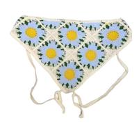 Foulard à fleurs tricotées pour femme Printemps creux Bandeau décoratif pour fille Festival de musique Foulard pour photo