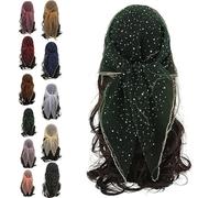 Foulard à paillettes pour femme - Mode strass carré écharpe brillante bandana élégant hijab Wrap couleur unie élégant châle décoratif pour fête, voyage, usage quotidien, vert foncé, taille unique